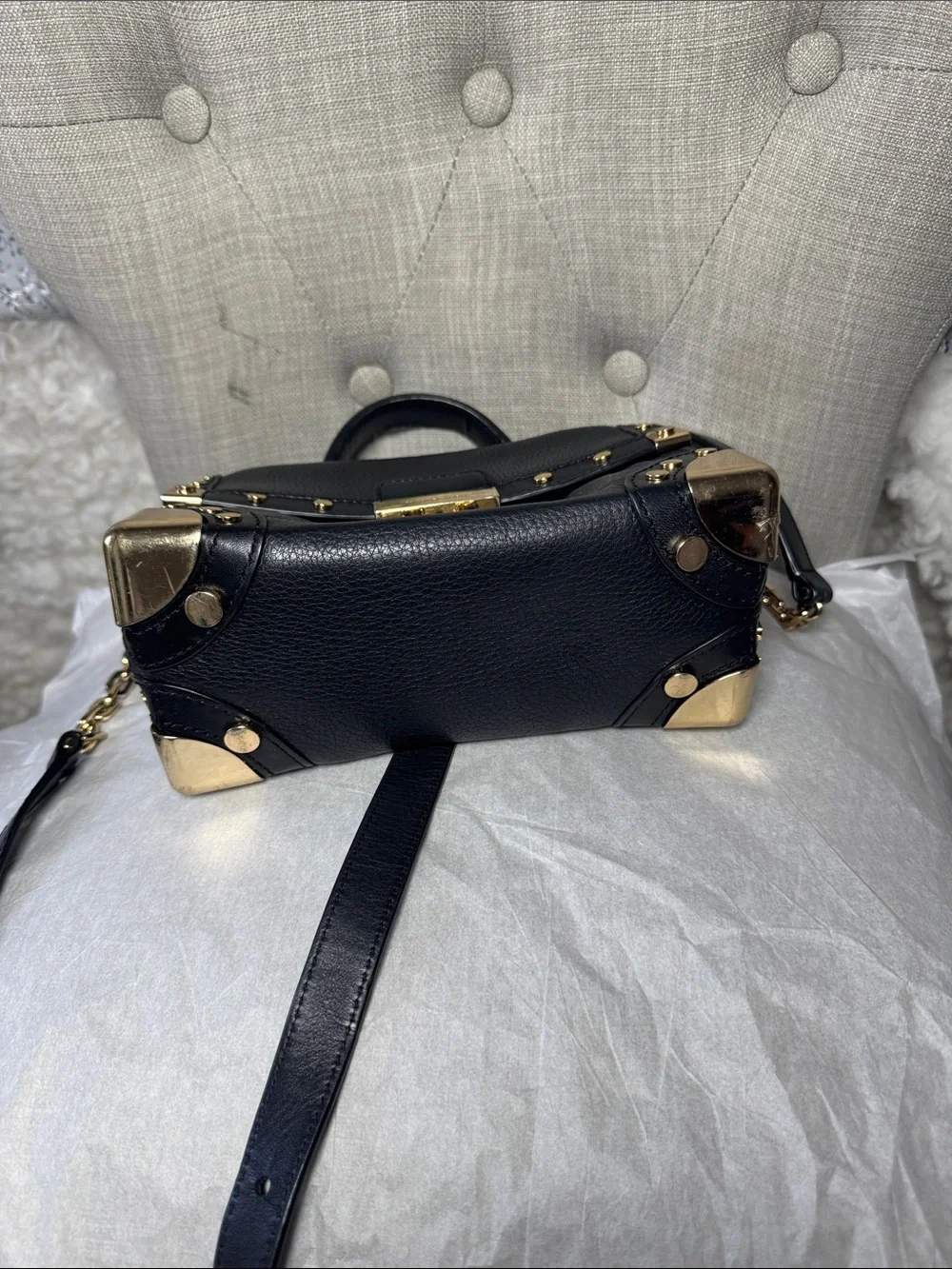 Michael Kors Black Pebbled Leather Satchel with Gold Hardware